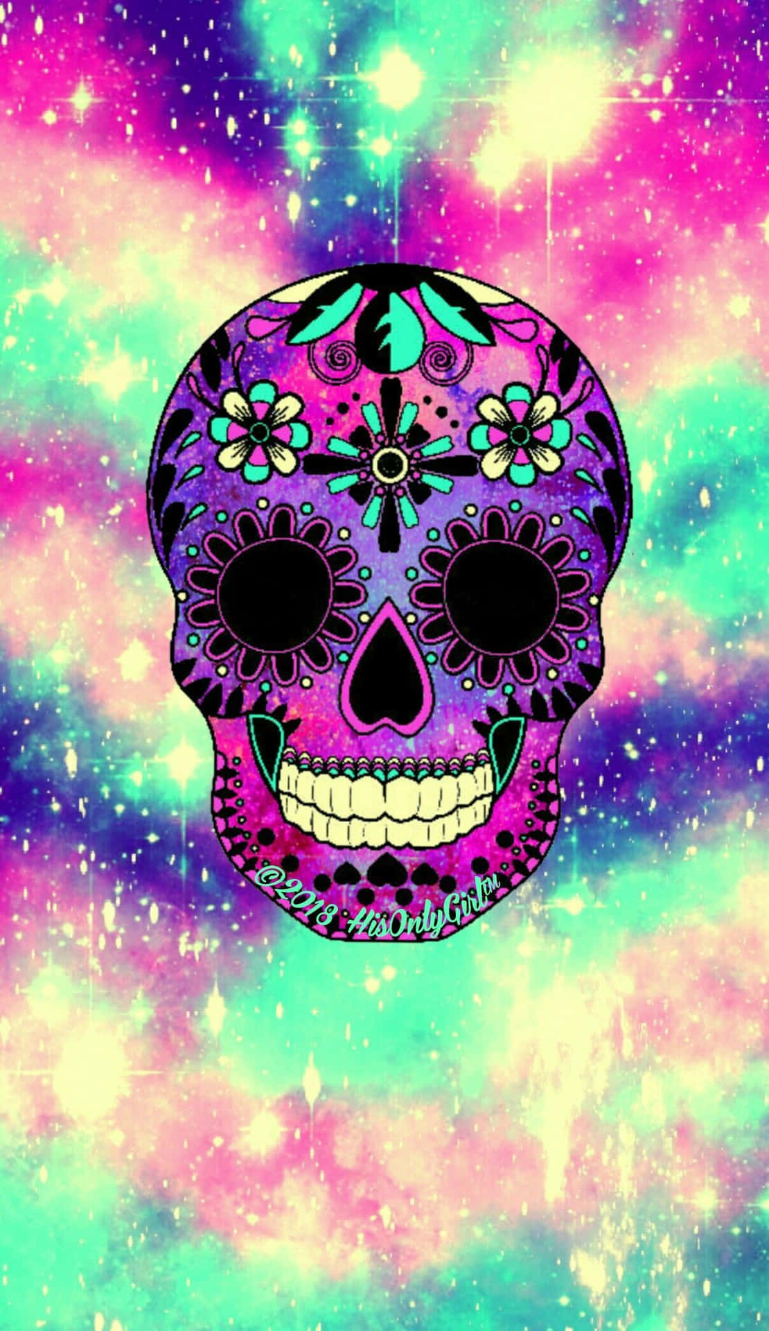 a colorful sugar skull with a galaxy background Wallpaper
