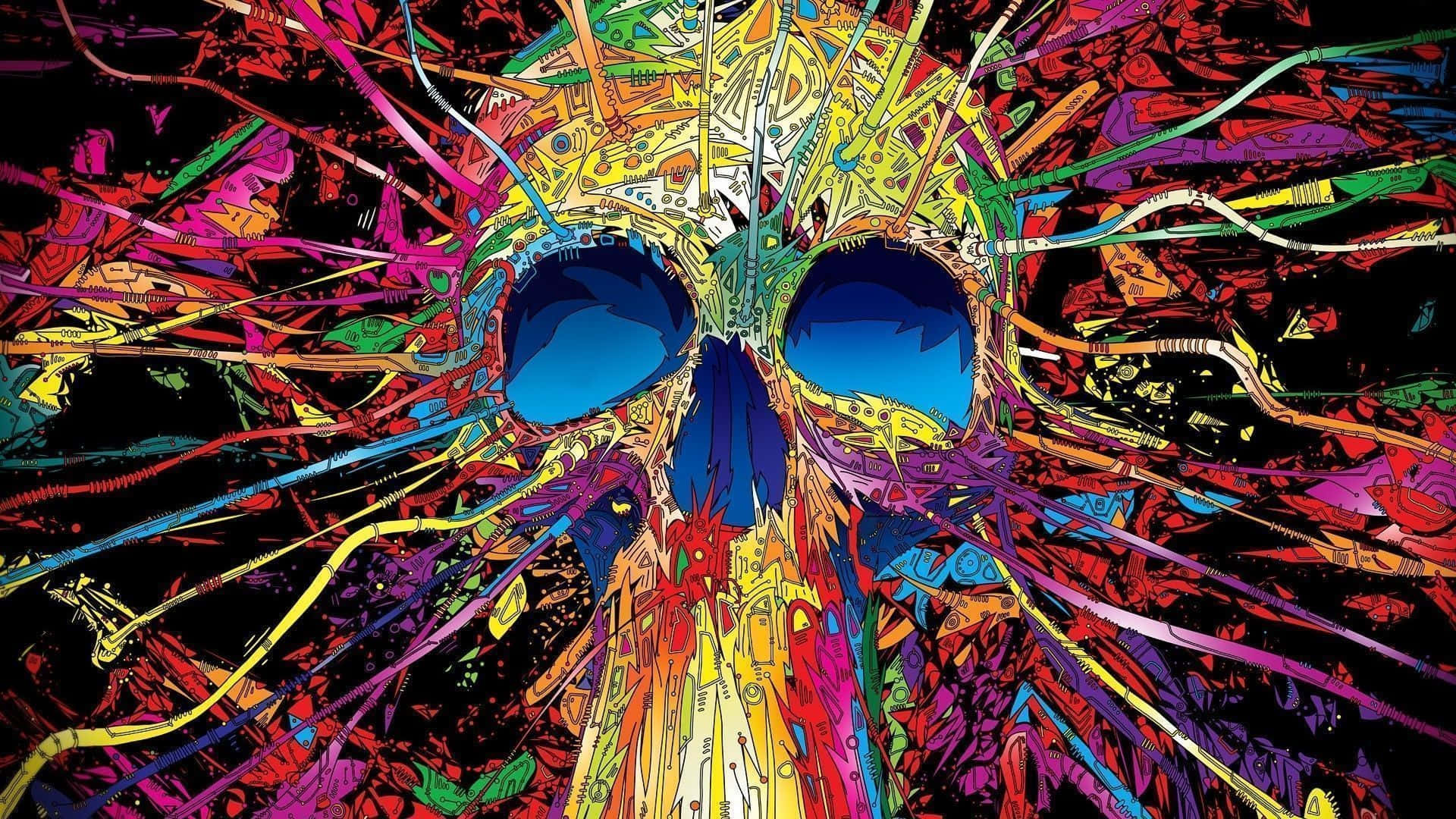 A Colorful Skull With Colorful Paint On It Wallpaper