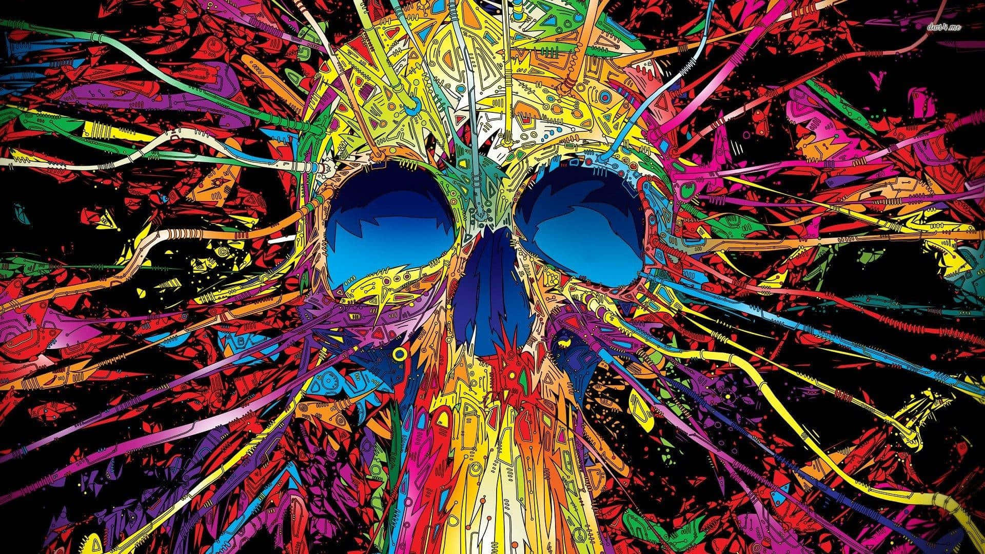 A Colorful Skull With Colorful Paint On It Wallpaper