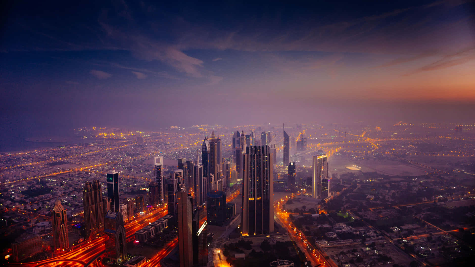 Suggestivoskyline Di Dubai Al Tramonto