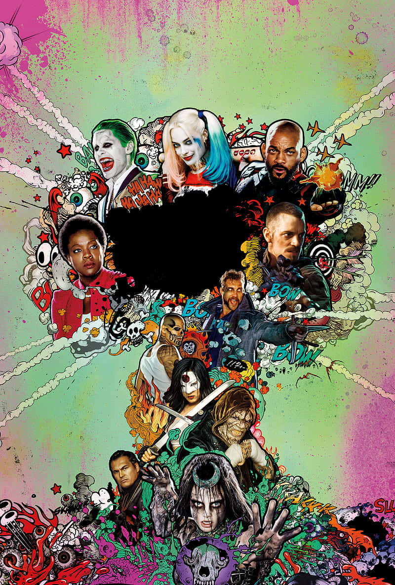 Karya Seni Kolase Berwarna Suicide Squad Wallpaper