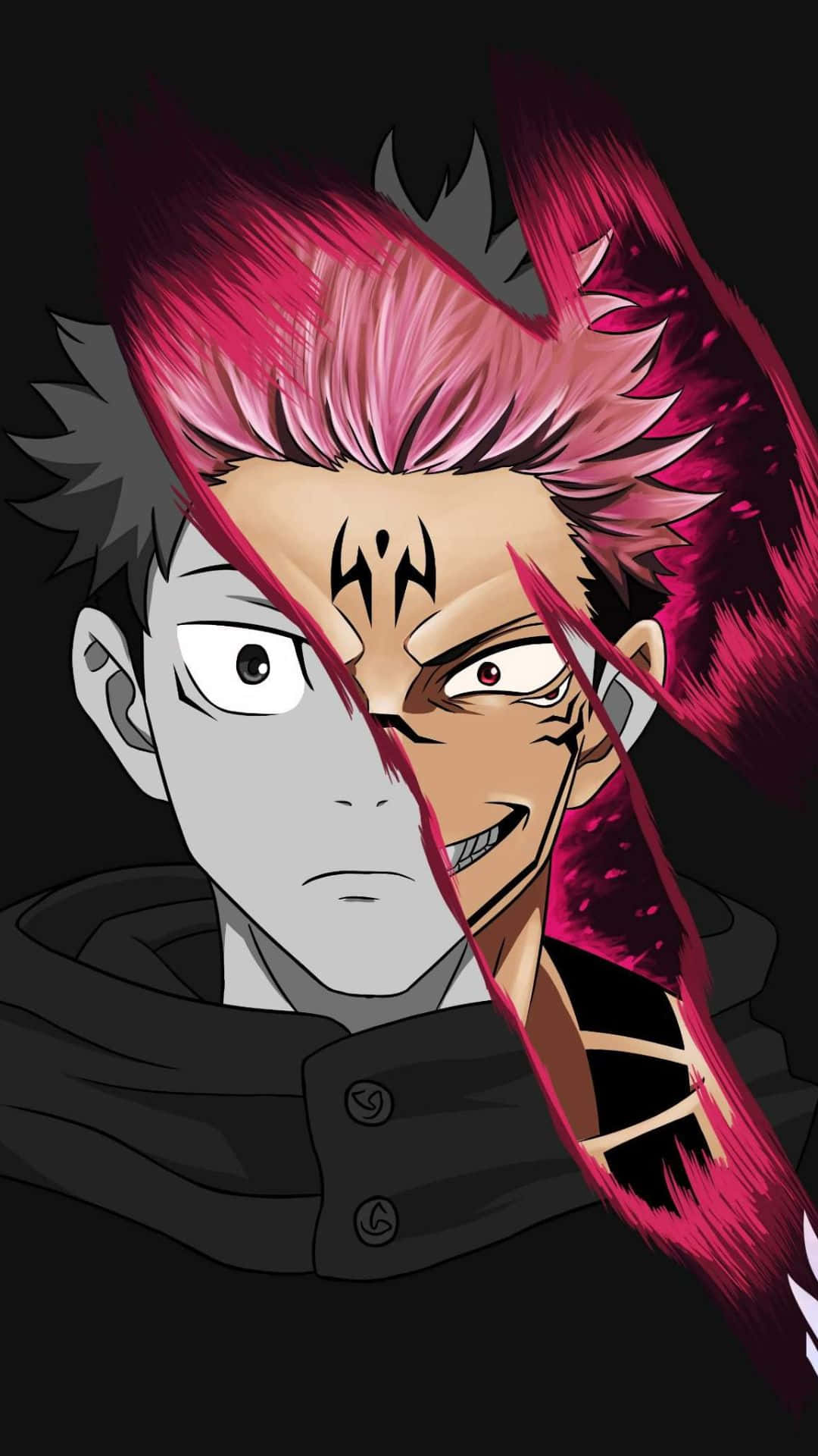 En karakter med pink hår og sort baggrund. Wallpaper