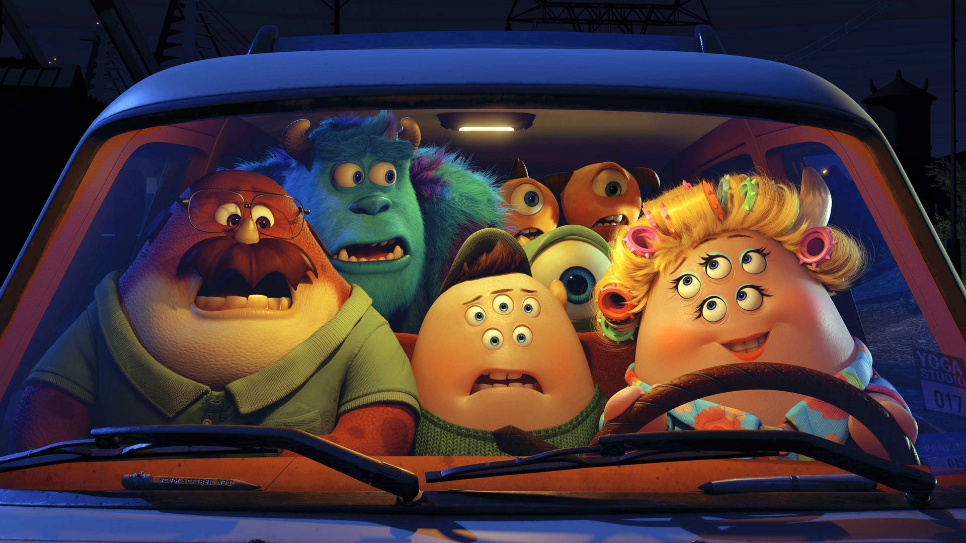 Sulley with Monsters In Car Wallpaper