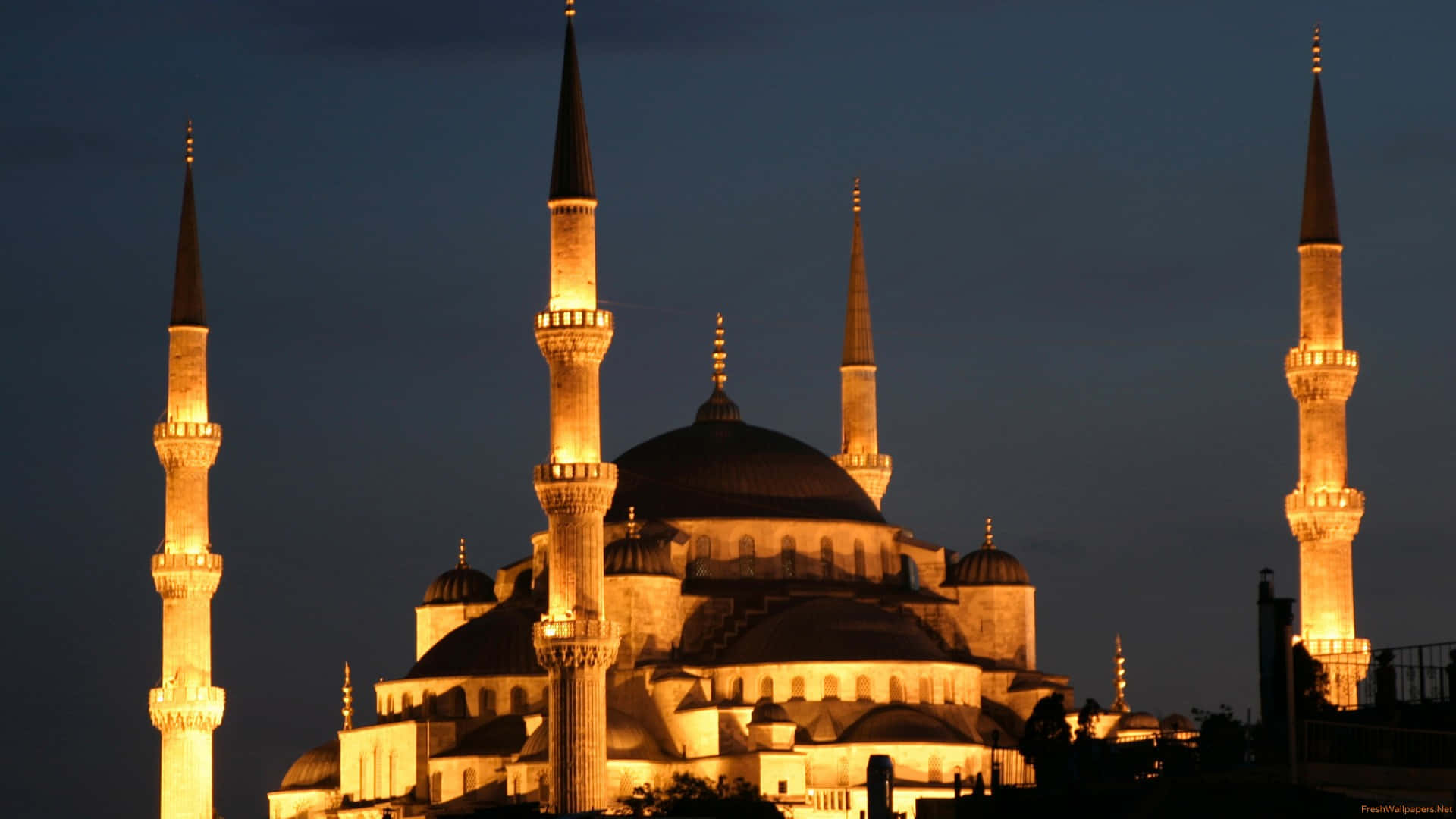 Sultan Ahmed Mosque Minarets With Lights Wallpaper