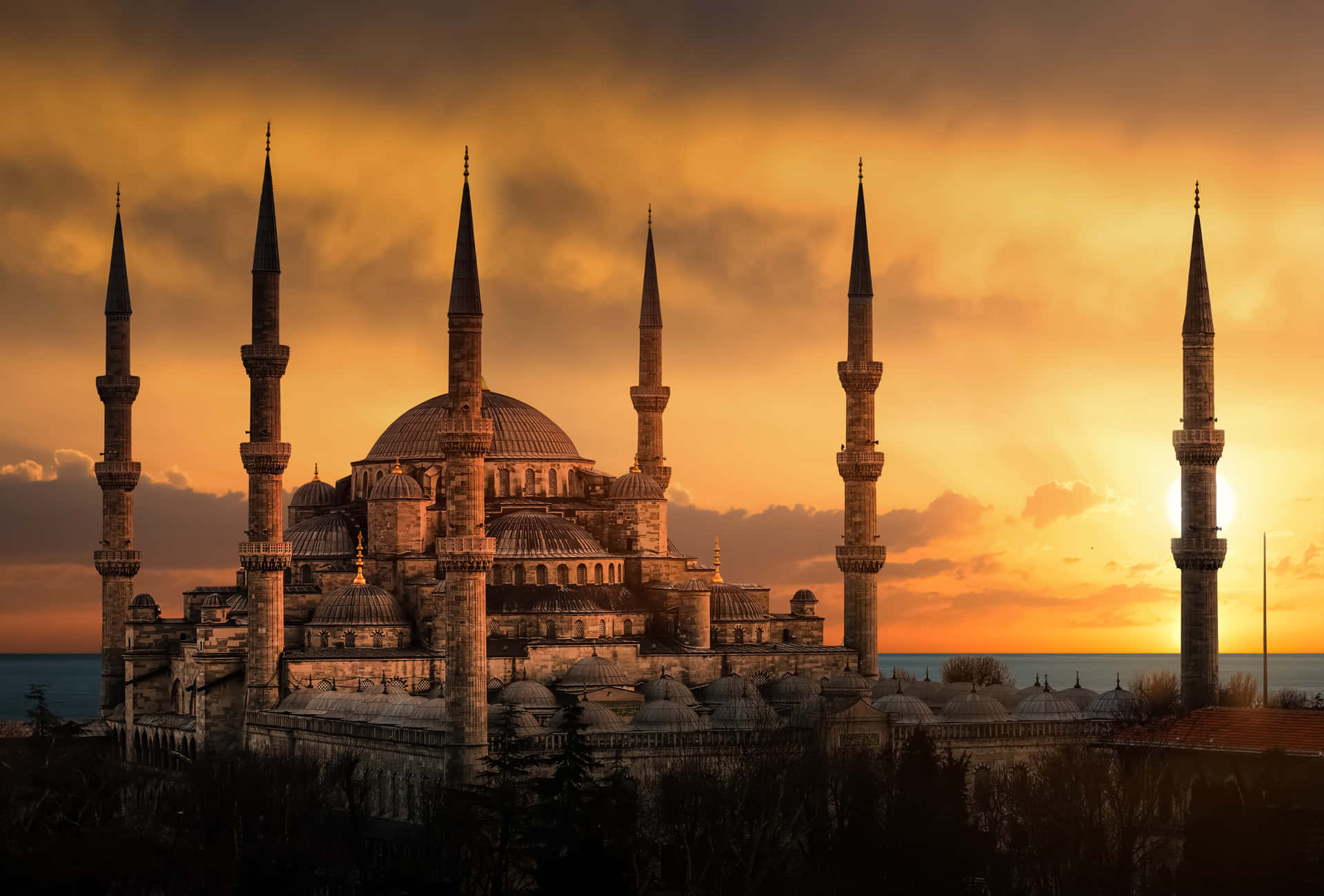 Sultan Ahmed Mosque Sunset Sun Wallpaper