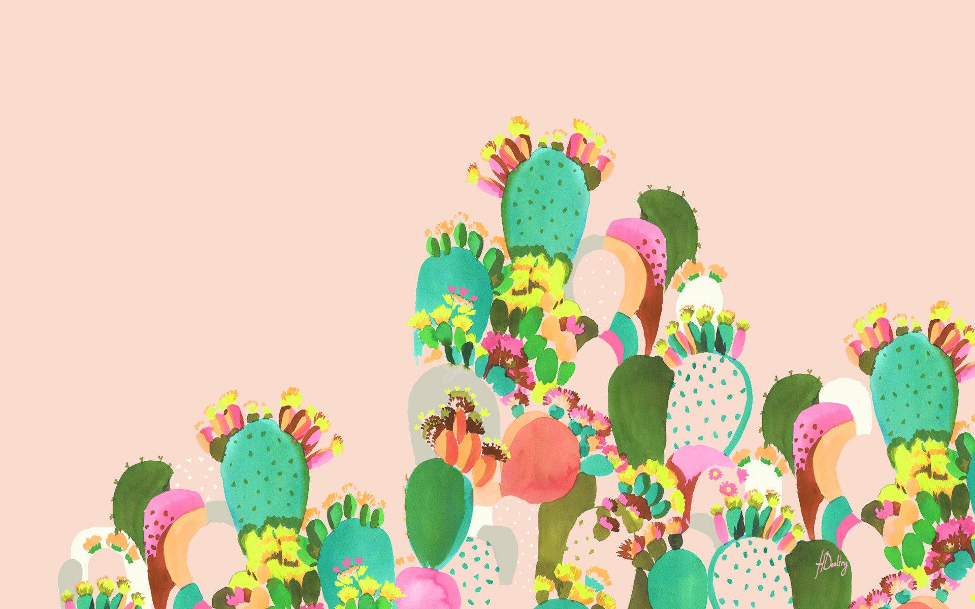 Summer Aesthetic Cactus Painting Wallpaper