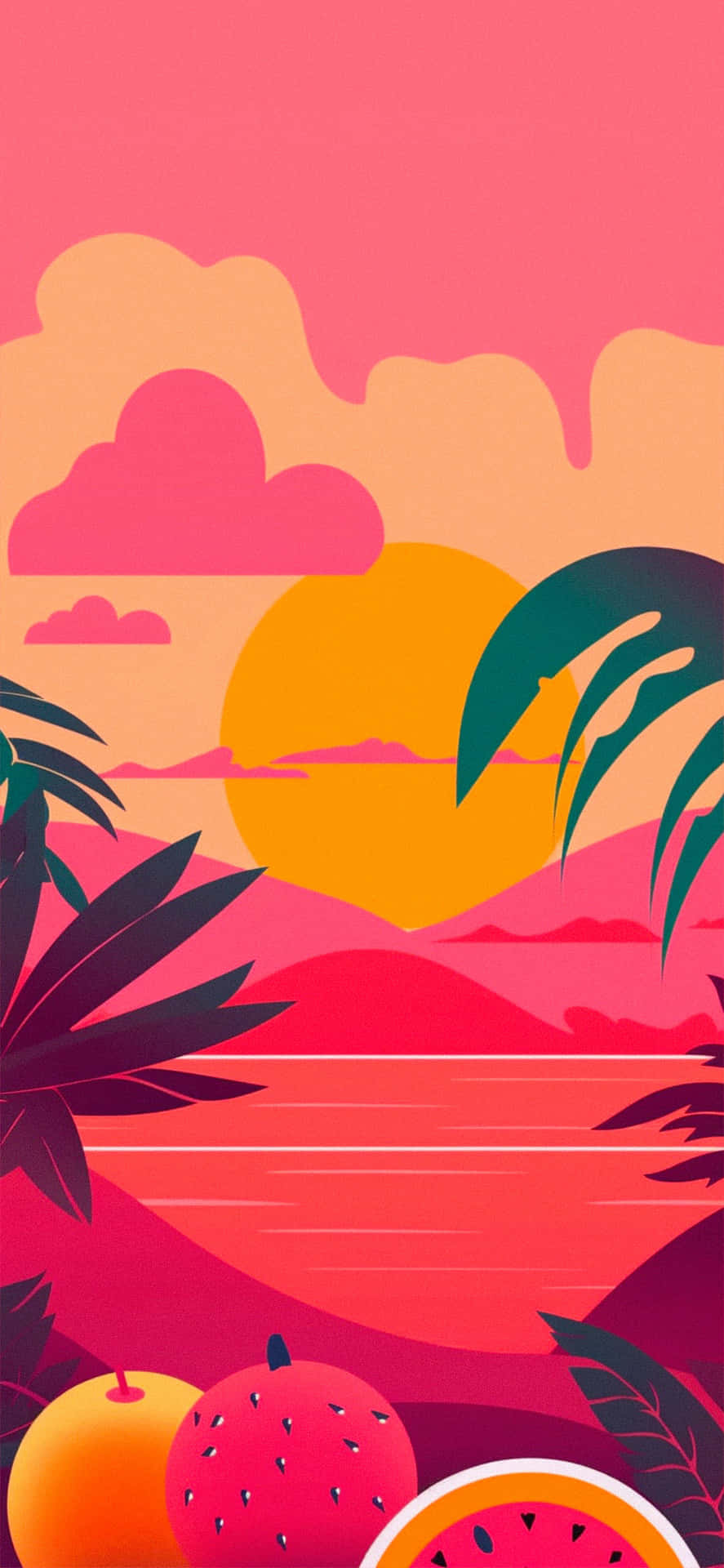A Tropical Scene With Watermelon And Pineapples