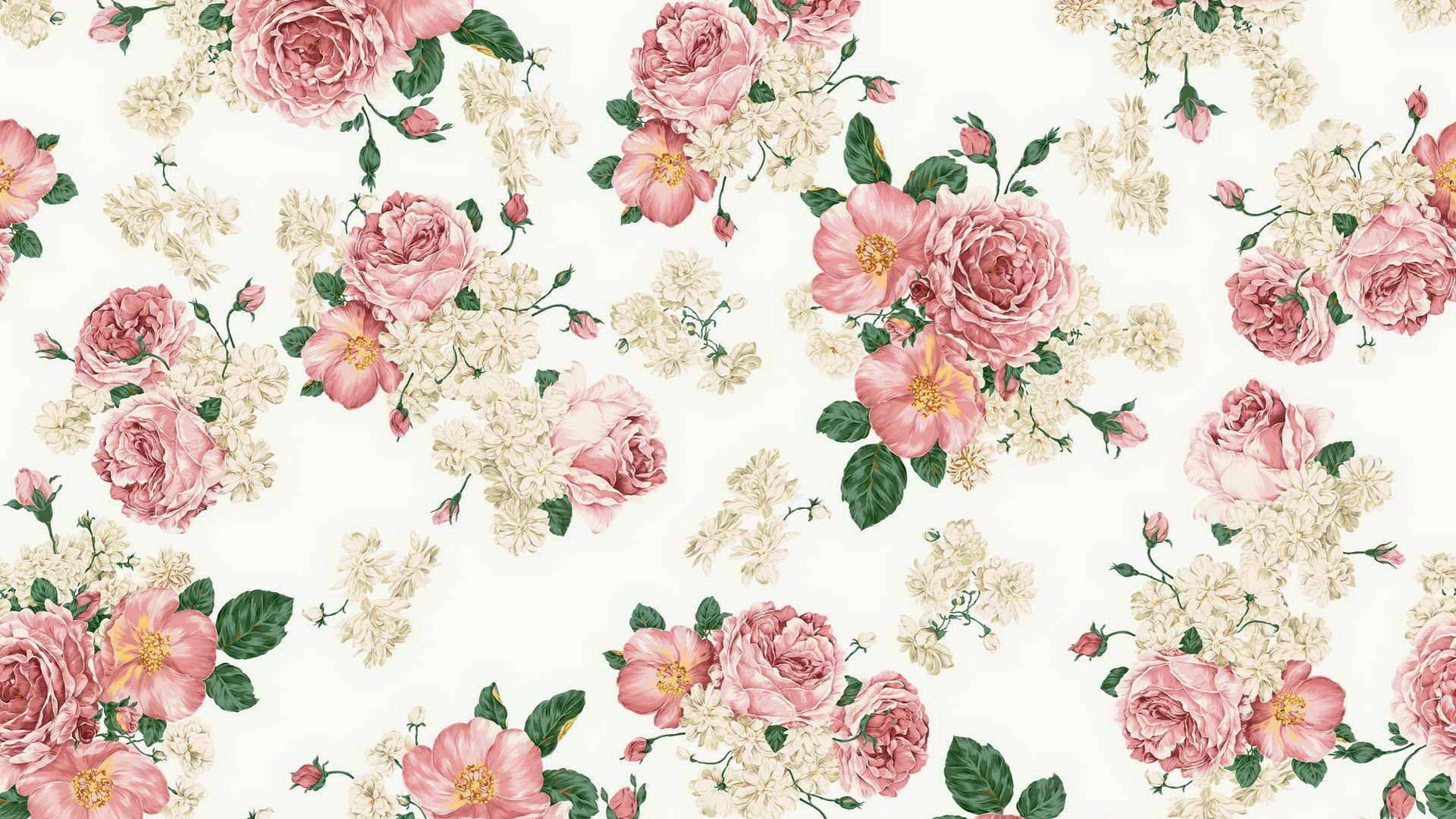 Summer Aesthetic Pink Flowers Pattern Wallpaper