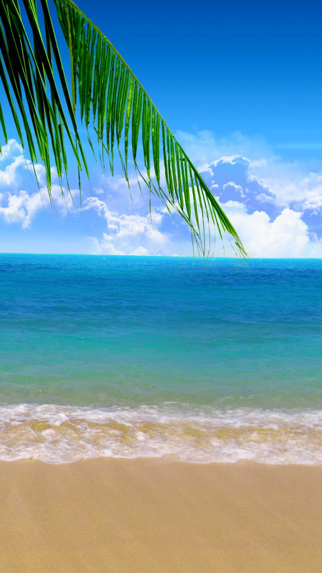 Disfrutade La Vista De Arena, Sol Y Mar Mientras Usas Tu Iphone En La Playa Durante El Verano. Fondo de pantalla