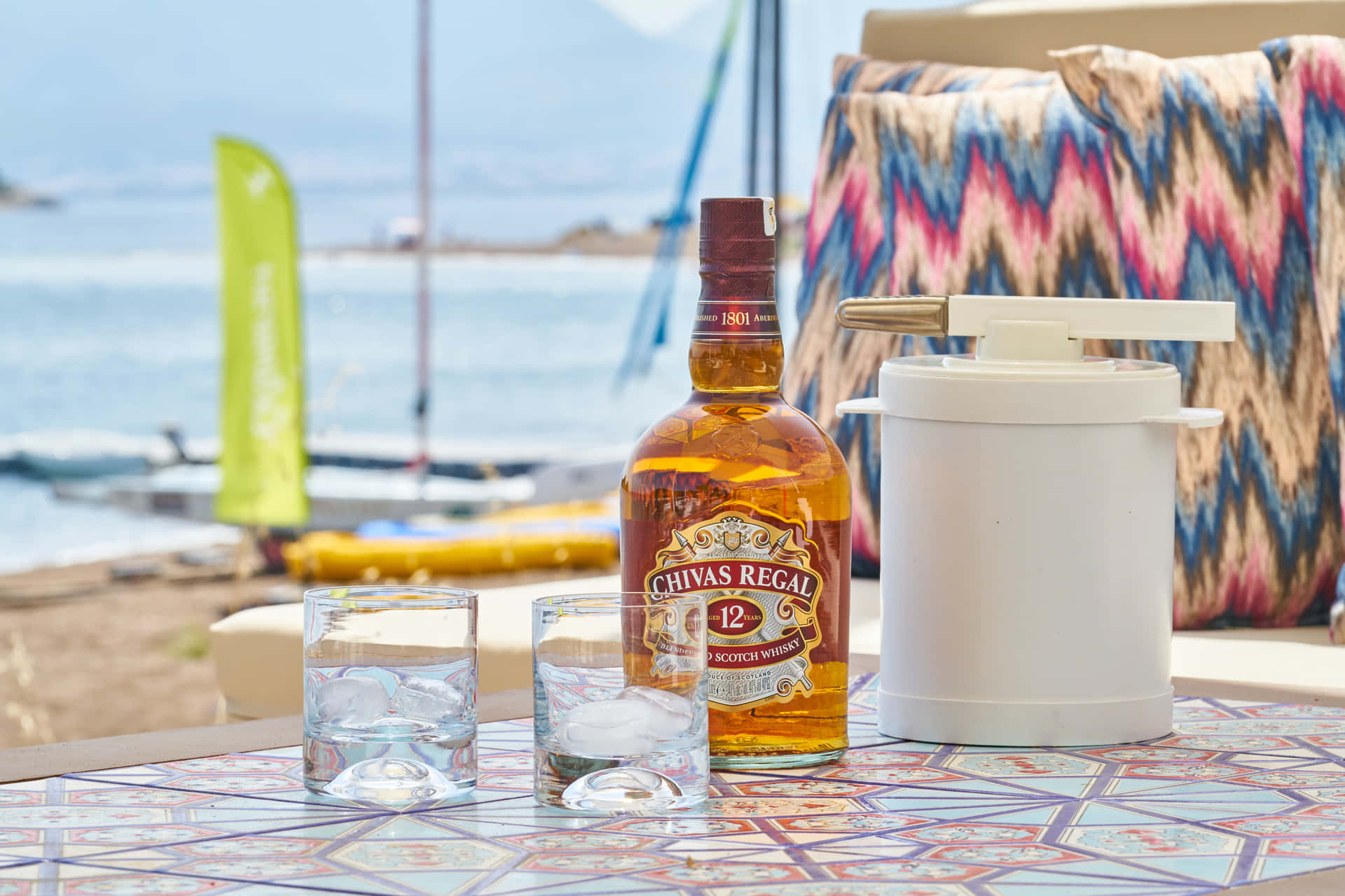 Refreshing Summer Drinks on a Tropical Beach Wallpaper