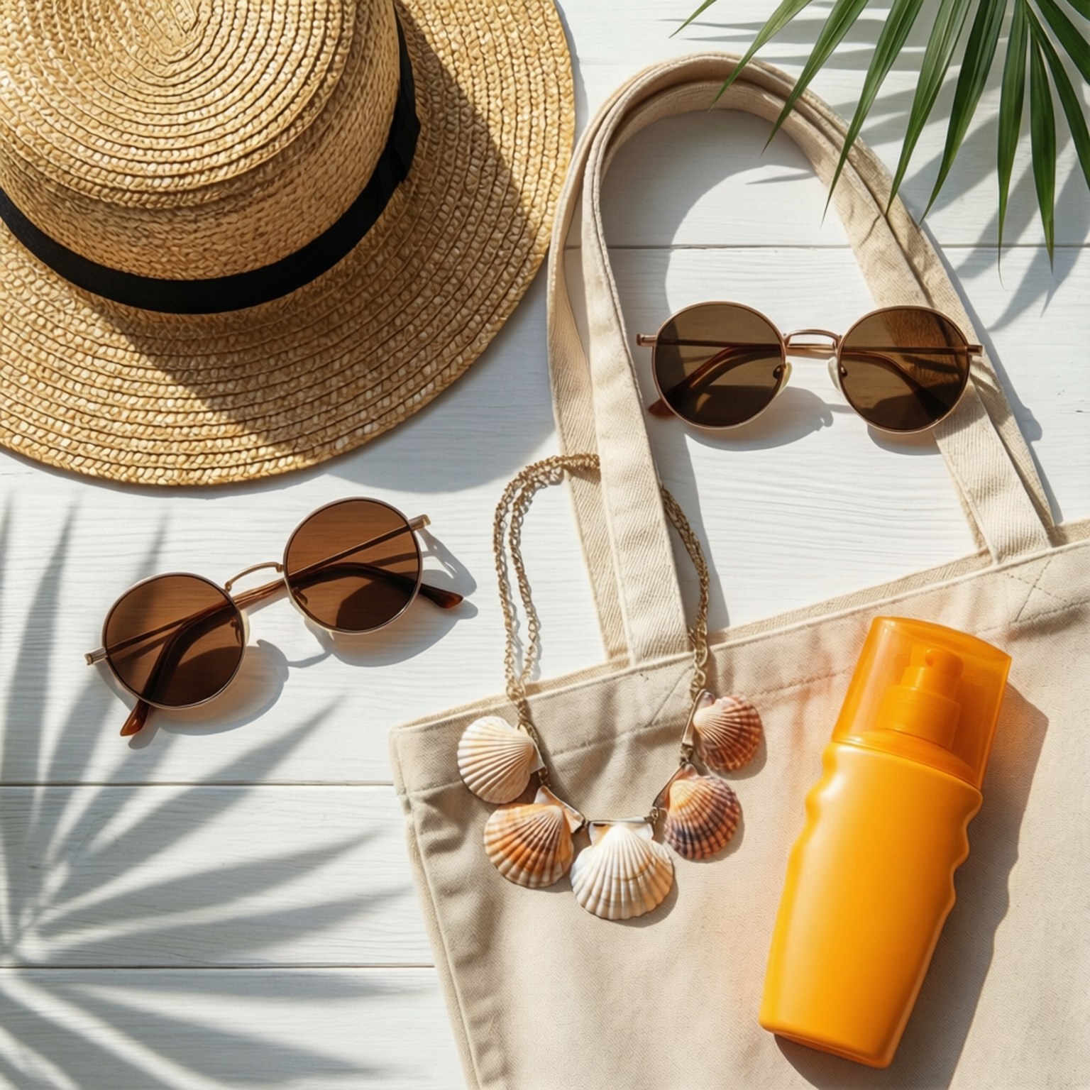 Flat lay van trendy zomeraccessoires op witte achtergrond