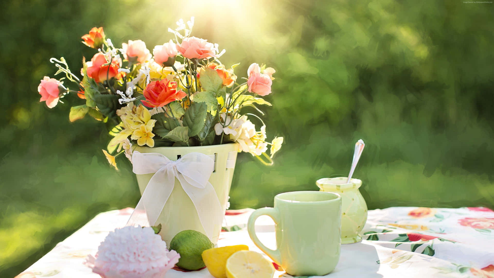 Summer Floral Table Setting Sunshine4 K Ultra Wide Wallpaper