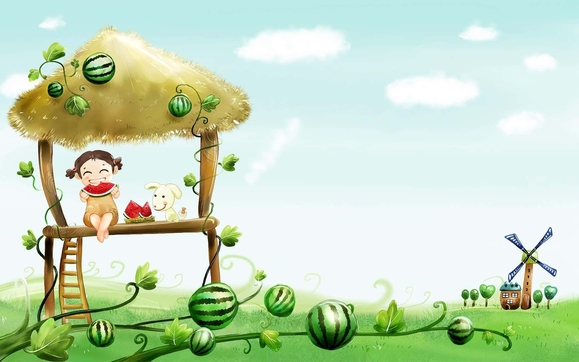 Summer Melon Harvest Cute Art Wallpaper