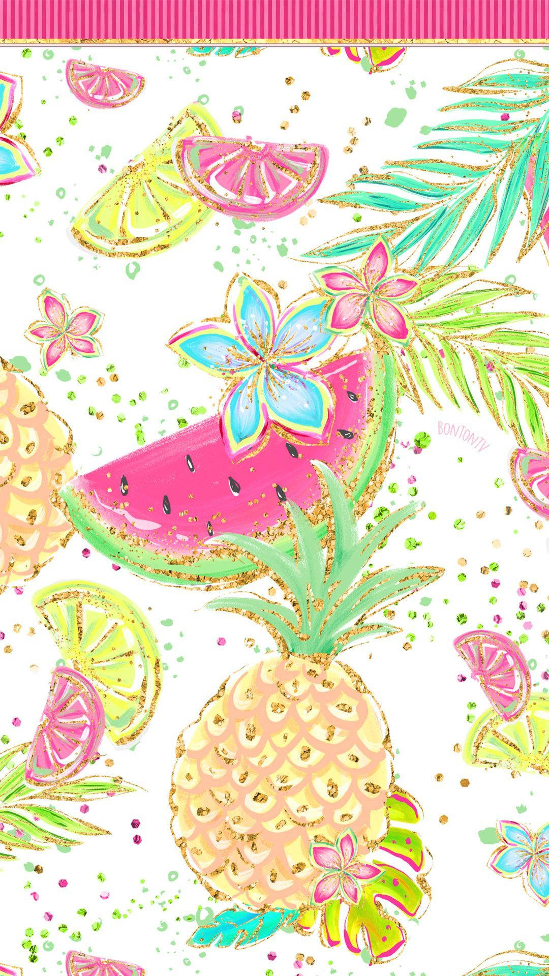 A Tropical Print With Pineapples And Limes Wallpaper