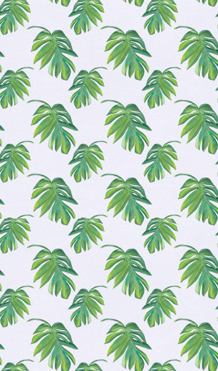 A Green Leaf Pattern On White Fabric Wallpaper