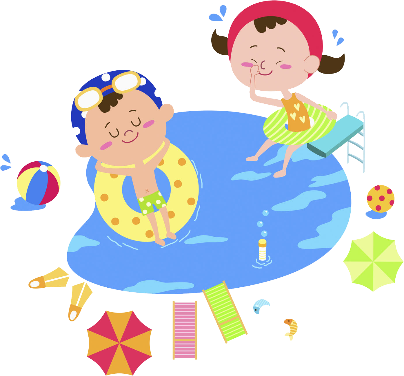 Summer Pool Fun Cartoon Kids PNG