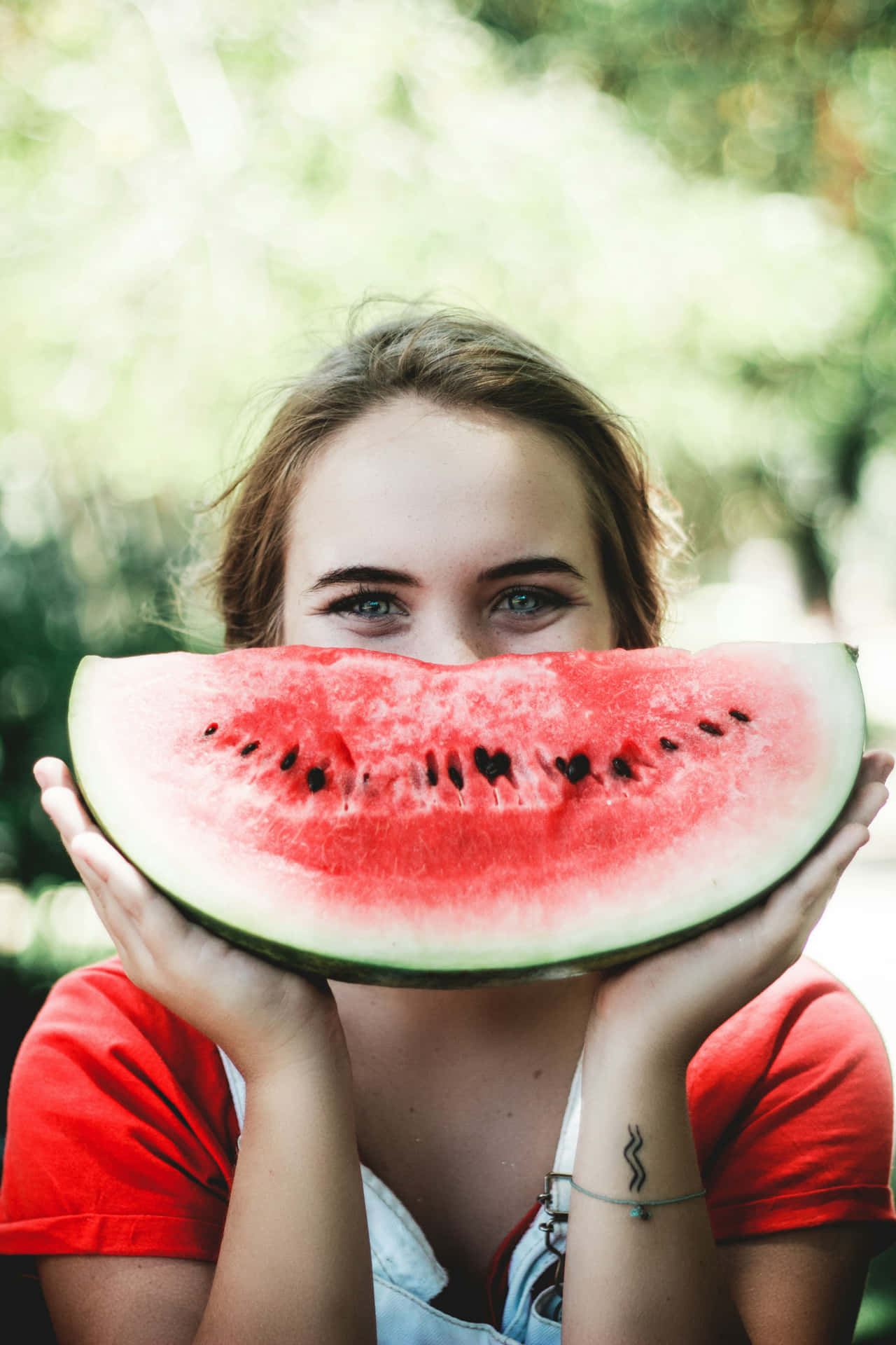 Summer Smile Watermelon Slice Woman.jpg Wallpaper