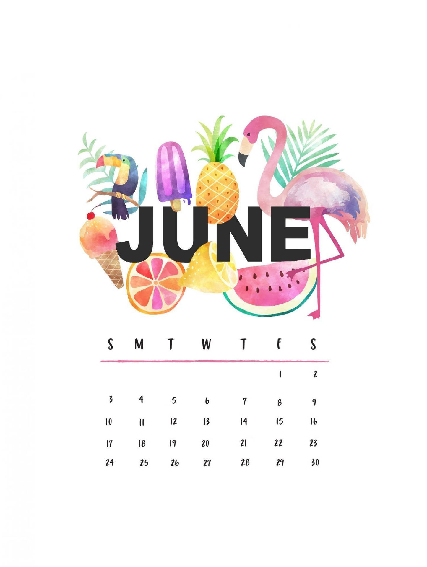 Summer Tropical June Calendar