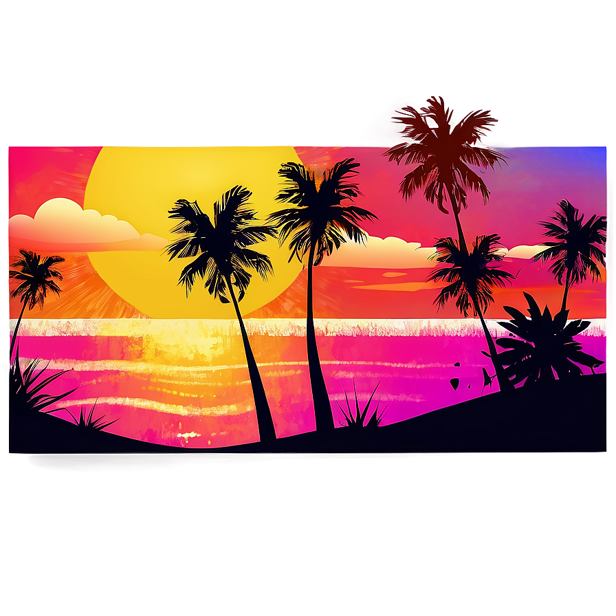 Summer Vibes Sunset Illustration Png 06252024 PNG