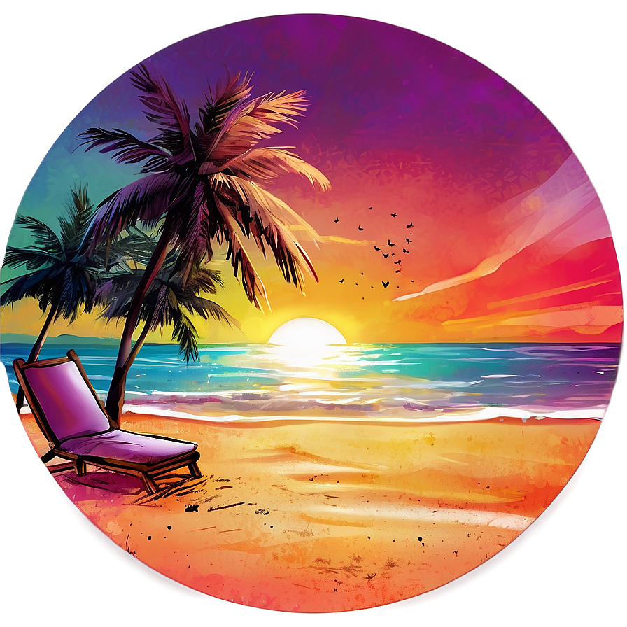 Summer Vibes Sunset Illustration Png 06252024 PNG