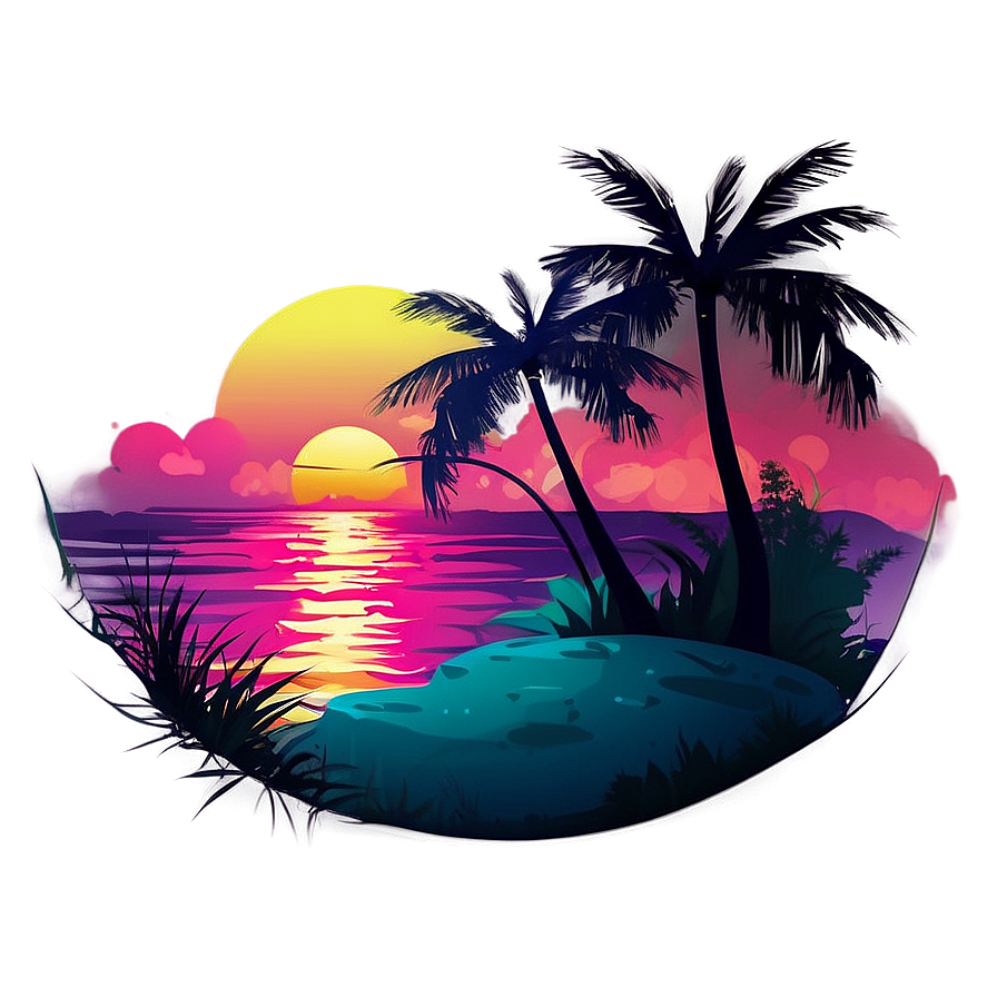 Summer Vibes Sunset Illustration Png Bdy PNG