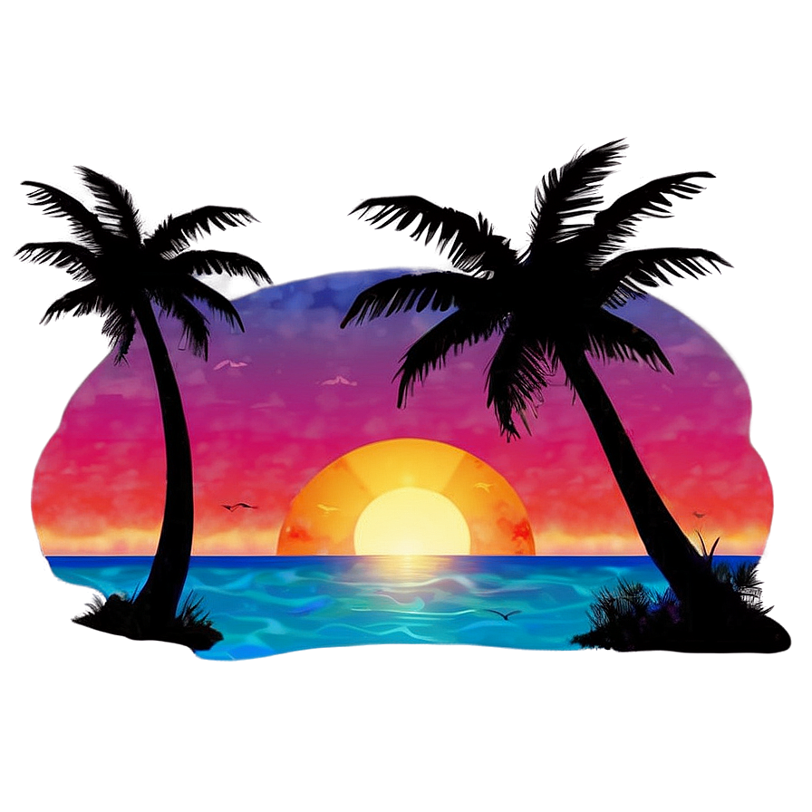 Summer Vibes Sunset Illustration Png Bup67 PNG