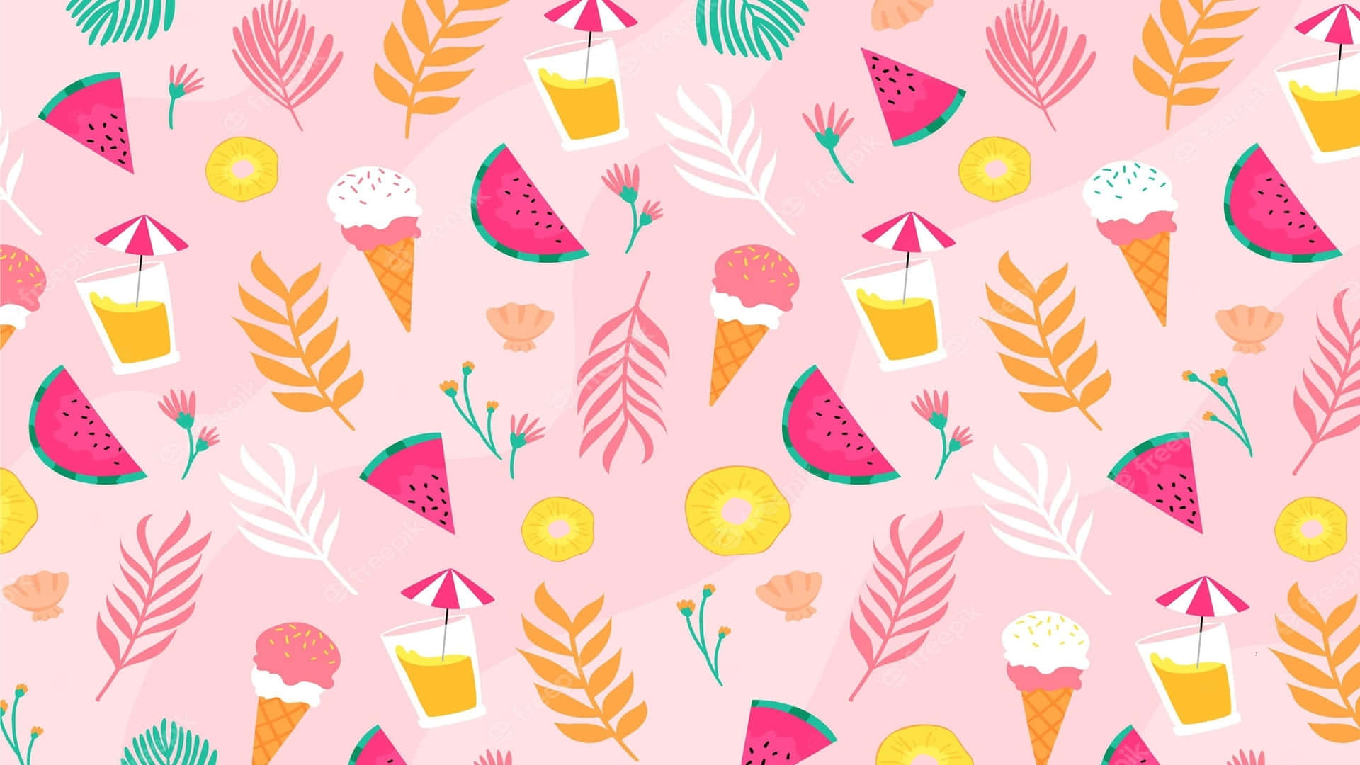 A Pink Background With A Tropical Pattern