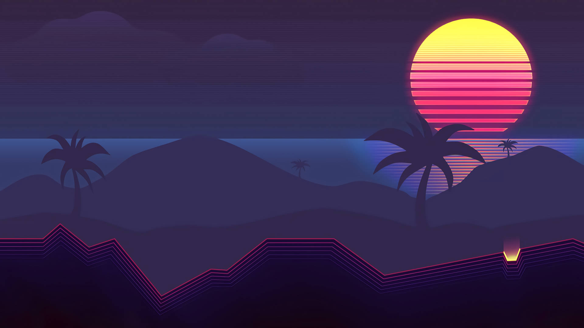 Sun And Beach Vaporwave Desktop Wallpaper
