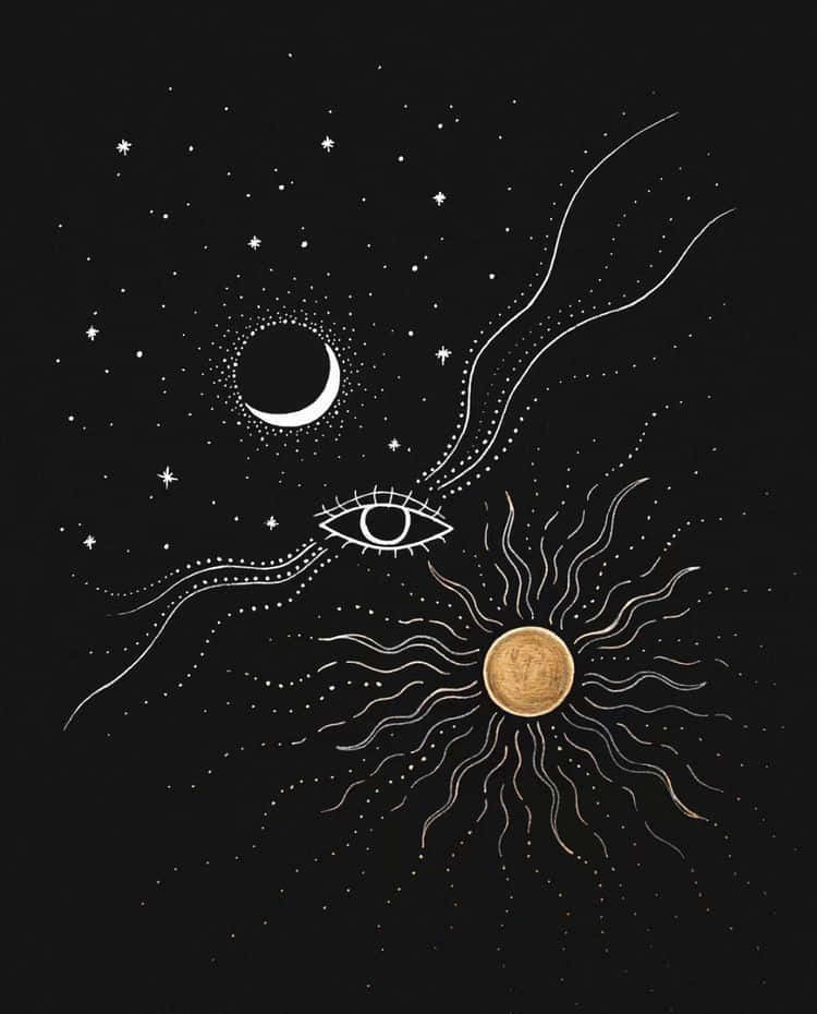 Unaarmoniosa Combinación De Sol Y Luna En Una Exhibición Celestial De Belleza Estética. Fondo de pantalla