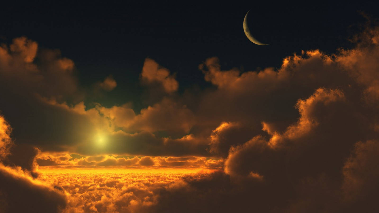 Sun And Moon With Clouds Wallpaper