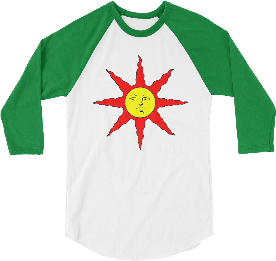 Sun Face Design Green Sleeve Raglan Shirt PNG