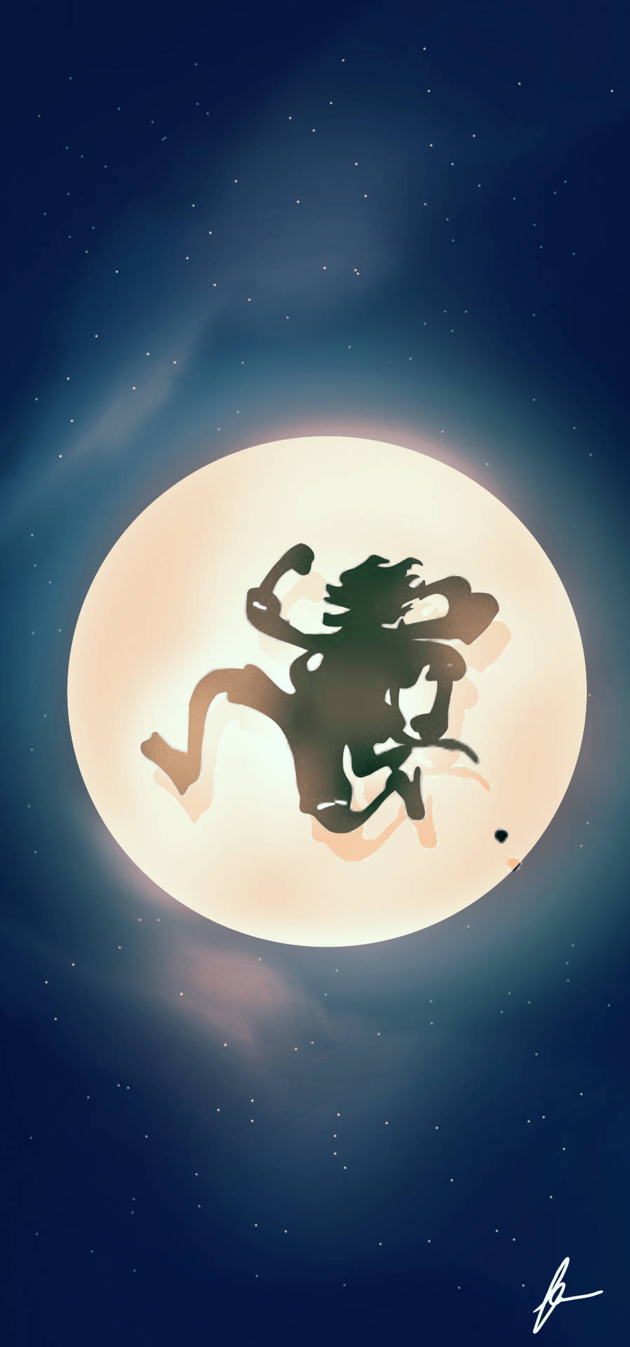 En silhouette af en mand på månen med en skyet nattehimmel Wallpaper
