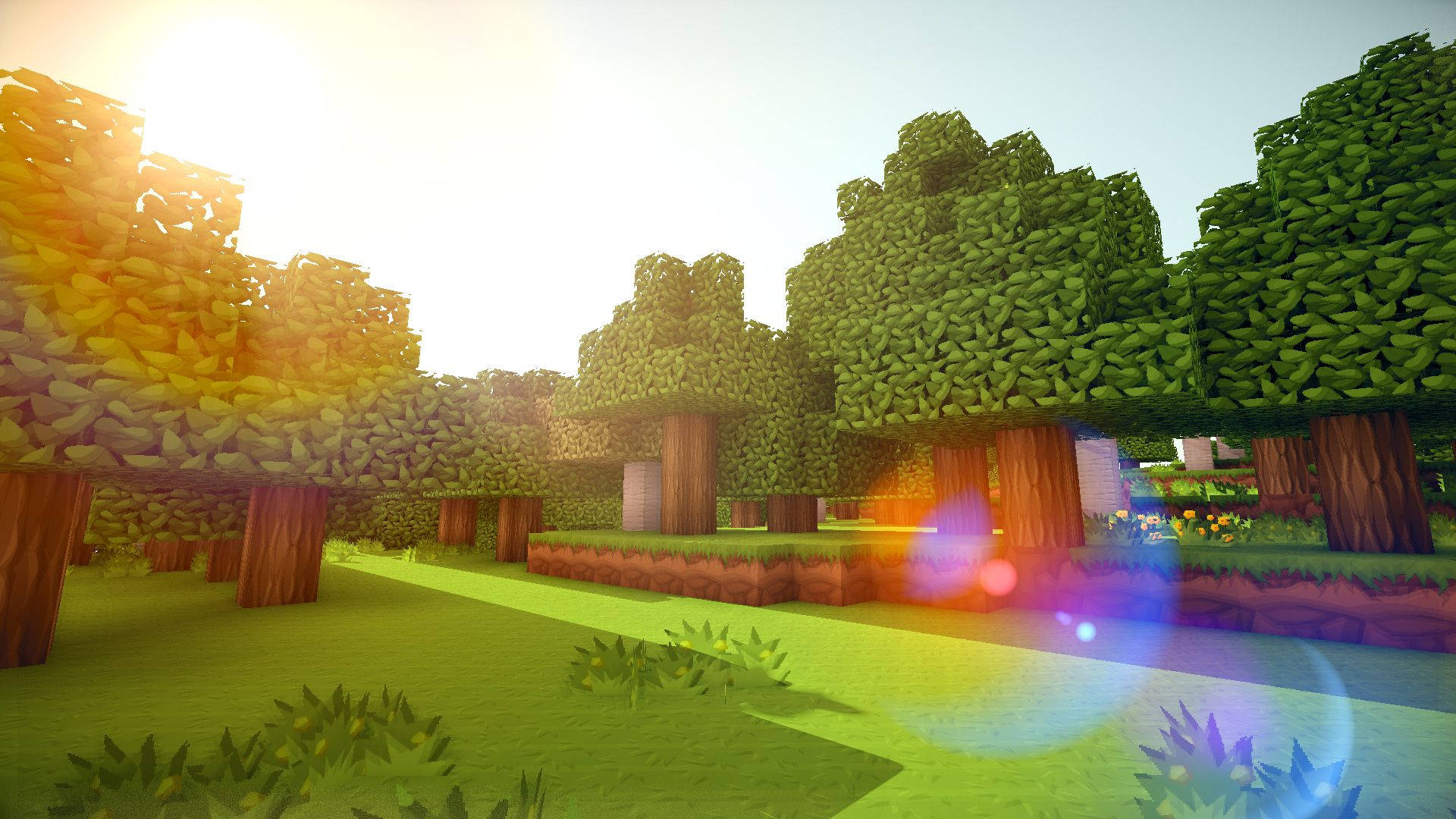Sun Shining On Minecraft Landscape Wallpaper