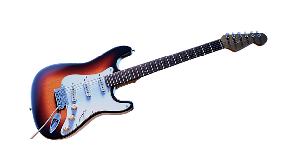 Sunburst Electric Guitar Isolatedon Black PNG