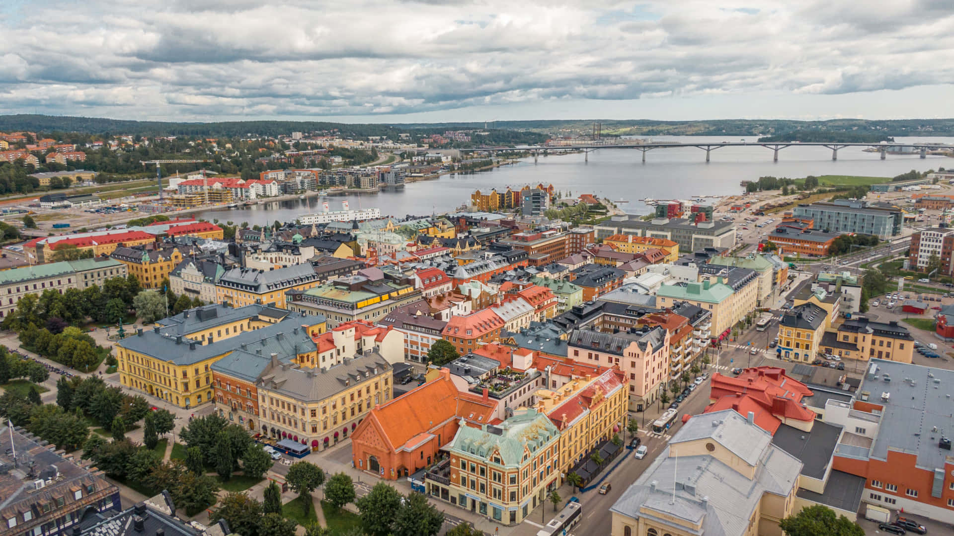 Sundsvall Cityscape Aerial View Sweden Wallpaper