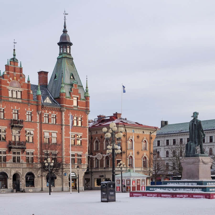 Sundsvall Stora Torget Winter Scene Wallpaper