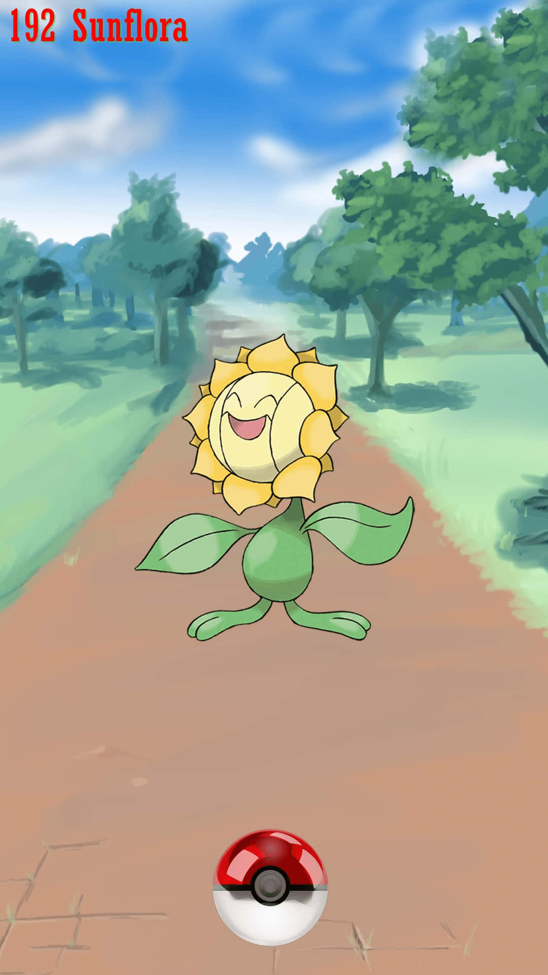 Sunflora On Dirt Path With Pokeball Wallpaper