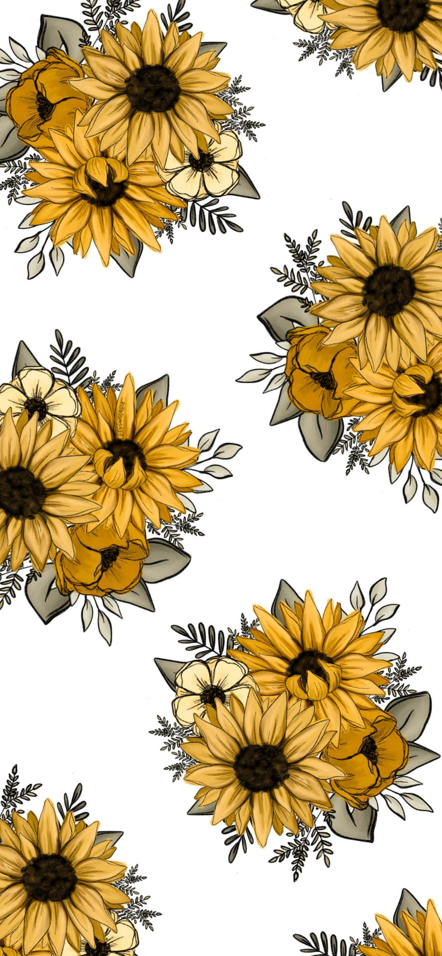 Sunflowers On A White Background Wallpaper