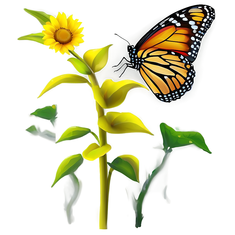 Sunflower And Butterfly Png 05032024 PNG