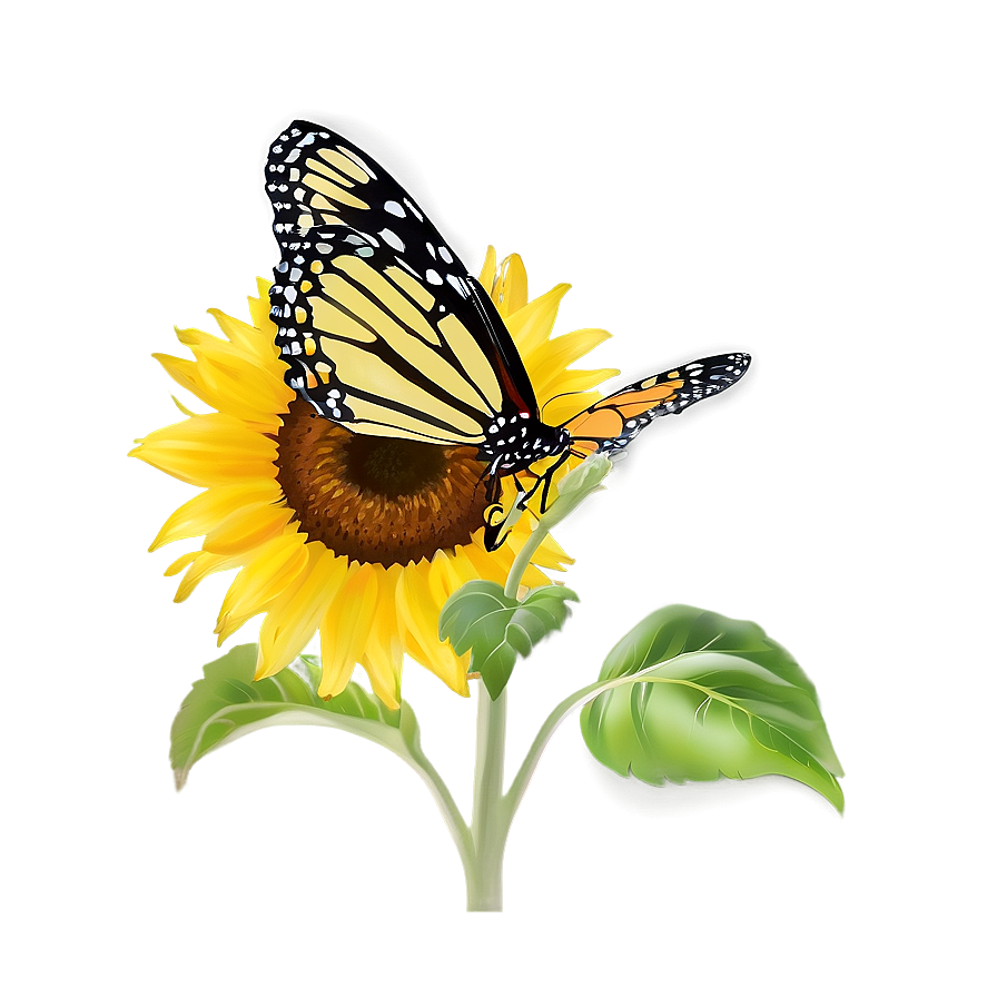 Sunflower And Butterfly Png 05032024 PNG