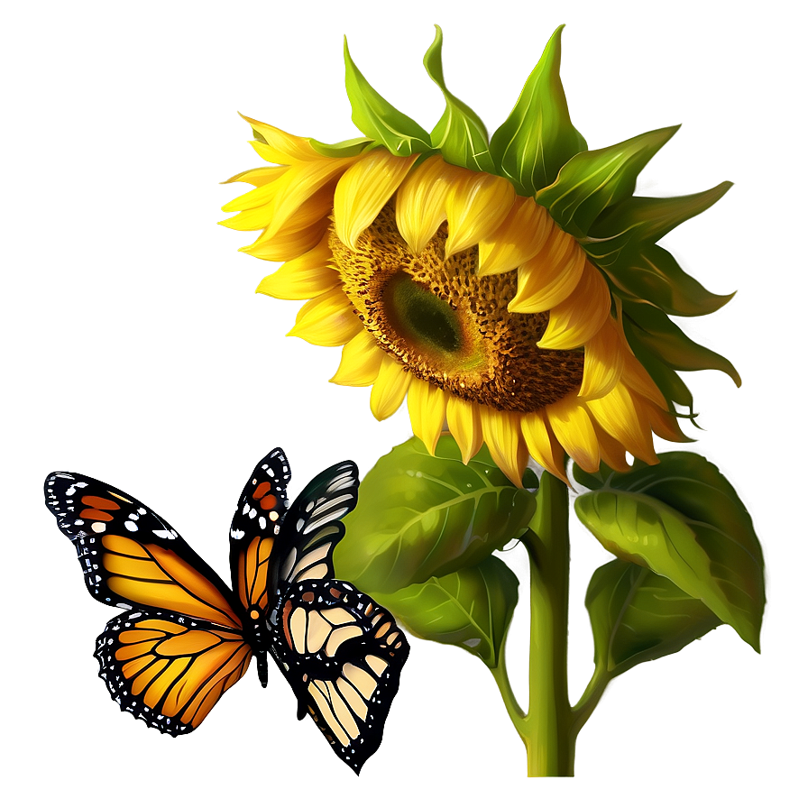 Sunflower And Butterfly Png 05032024 PNG