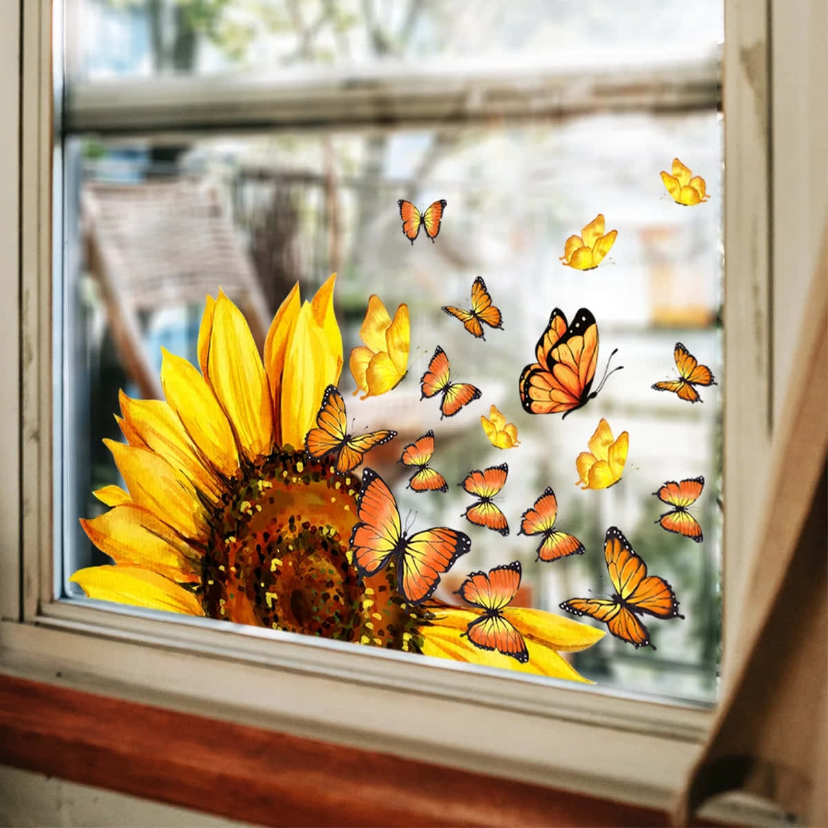 Sunflower_ Butterflies_ Window_ View Wallpaper