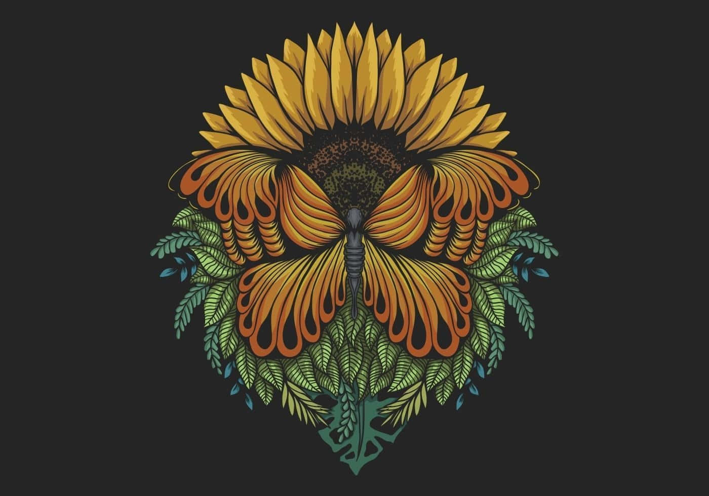 Sunflower Butterfly Artwork Wallpaper