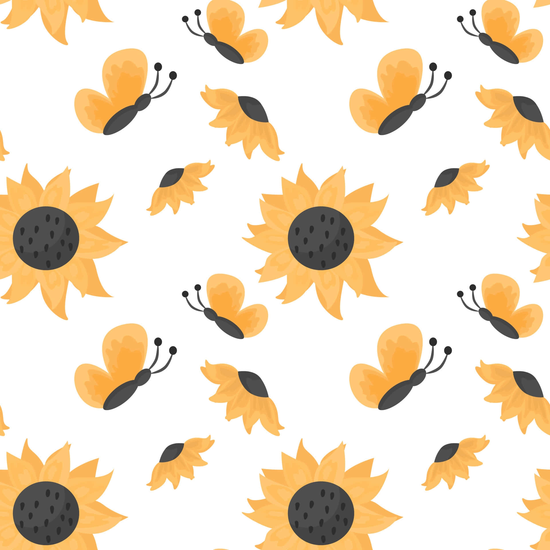 Sunflower_ Butterfly_ Pattern Wallpaper