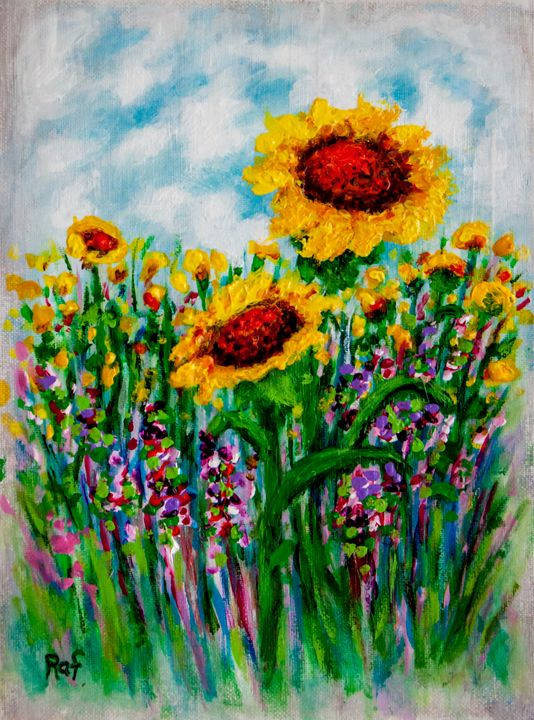 Sunflower Field Colorful Painting Wallpaper