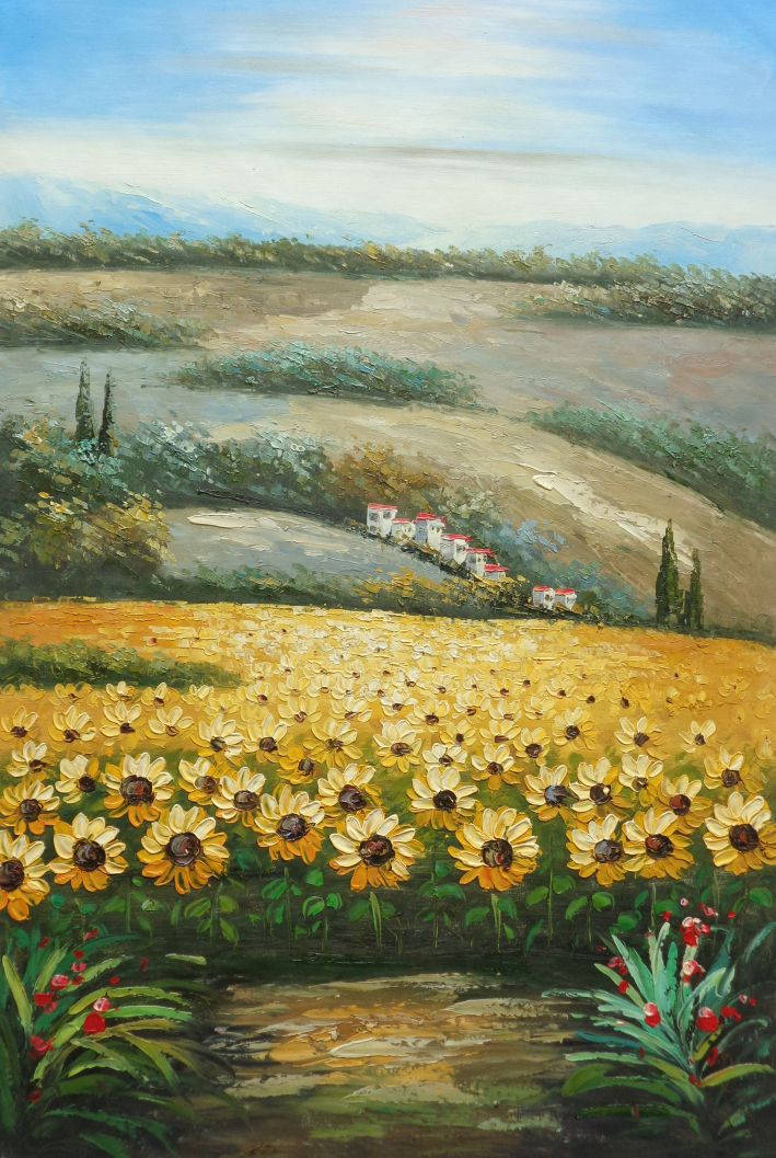 Sunflower Field Oil Painting Wallpaper