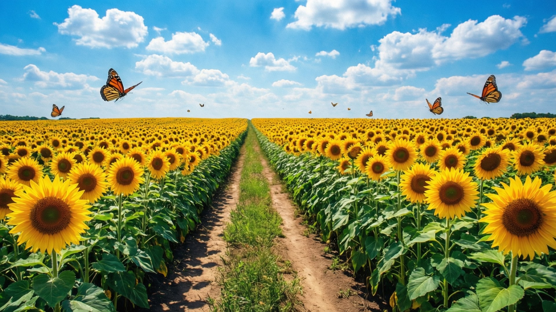 Sonnenblumenfeldweg Wallpaper