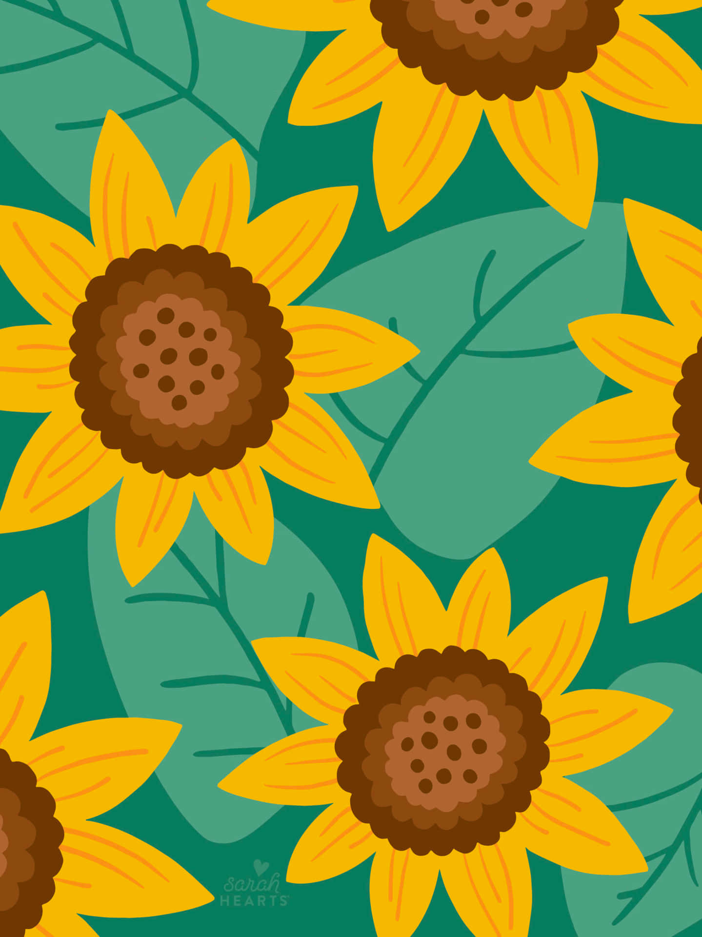 Sunflowers On A Green Background Wallpaper