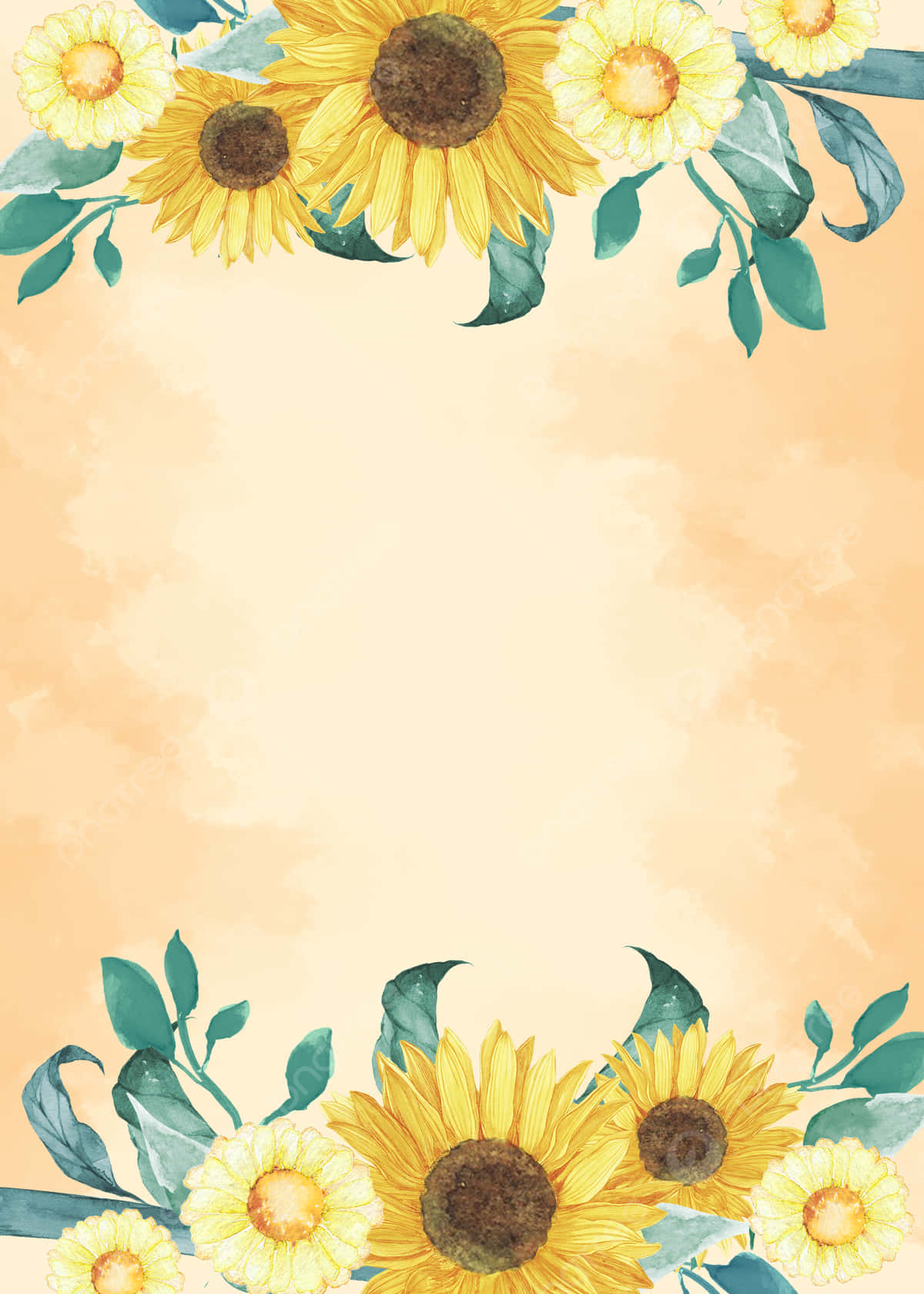 Baggrund med solsikker, blade og blomster Wallpaper