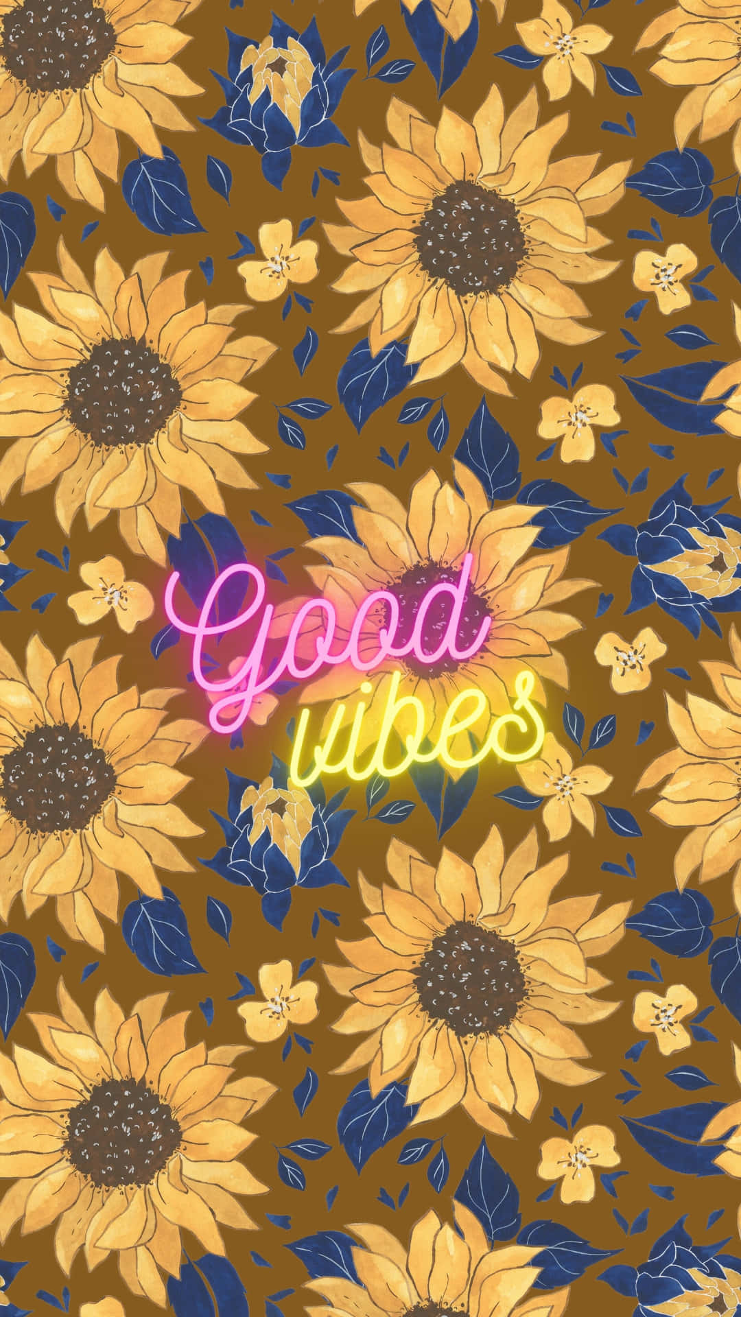 Sunflower Texture Over Neon Good Vibe Background